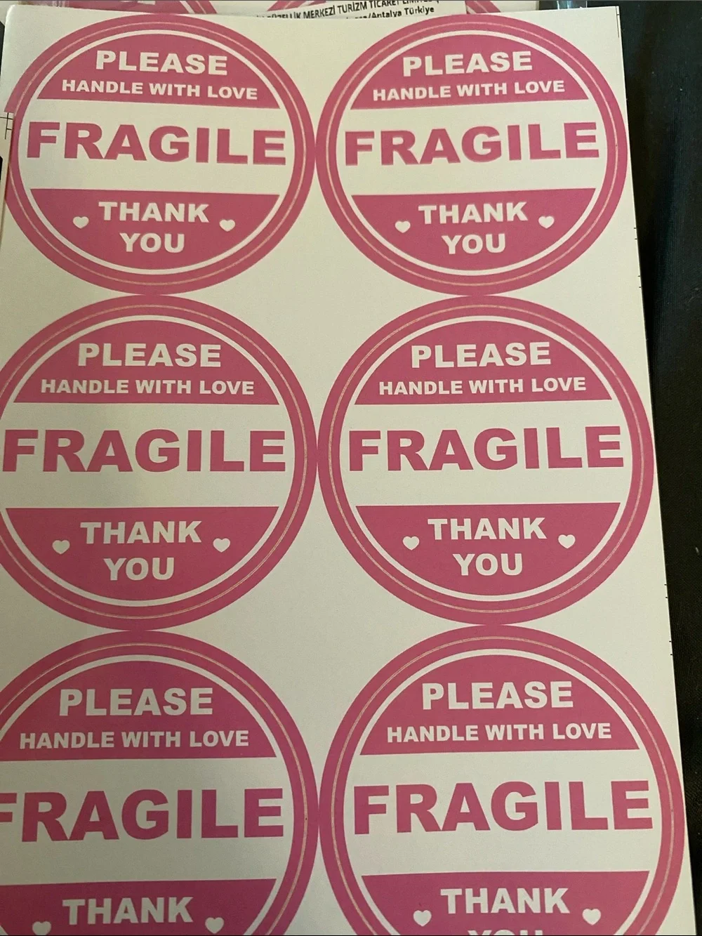 Assorted 'Thanks for Your Order' & 'Fragile' Sticker Sheet Set 120 in all